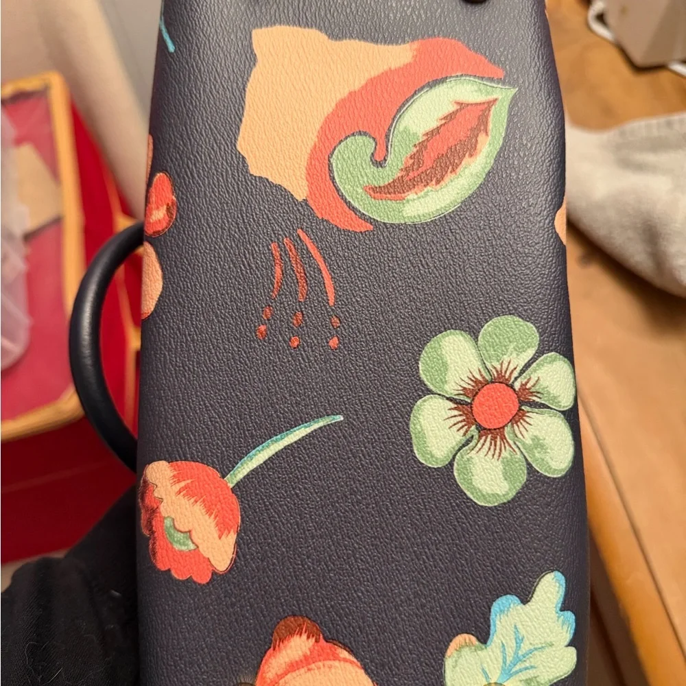 Coach Navy Blue Satchel with Colorful Floral Design - Picture 4 of 4